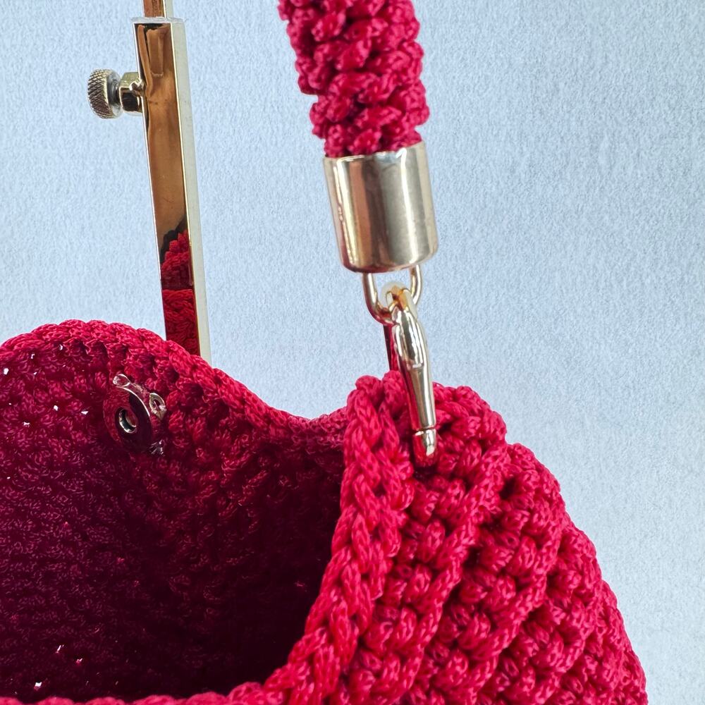 Handmade Red Crochet Floral Shoulder Bag Boho Cottagecore Knit statement purse - Picture 9 of 12